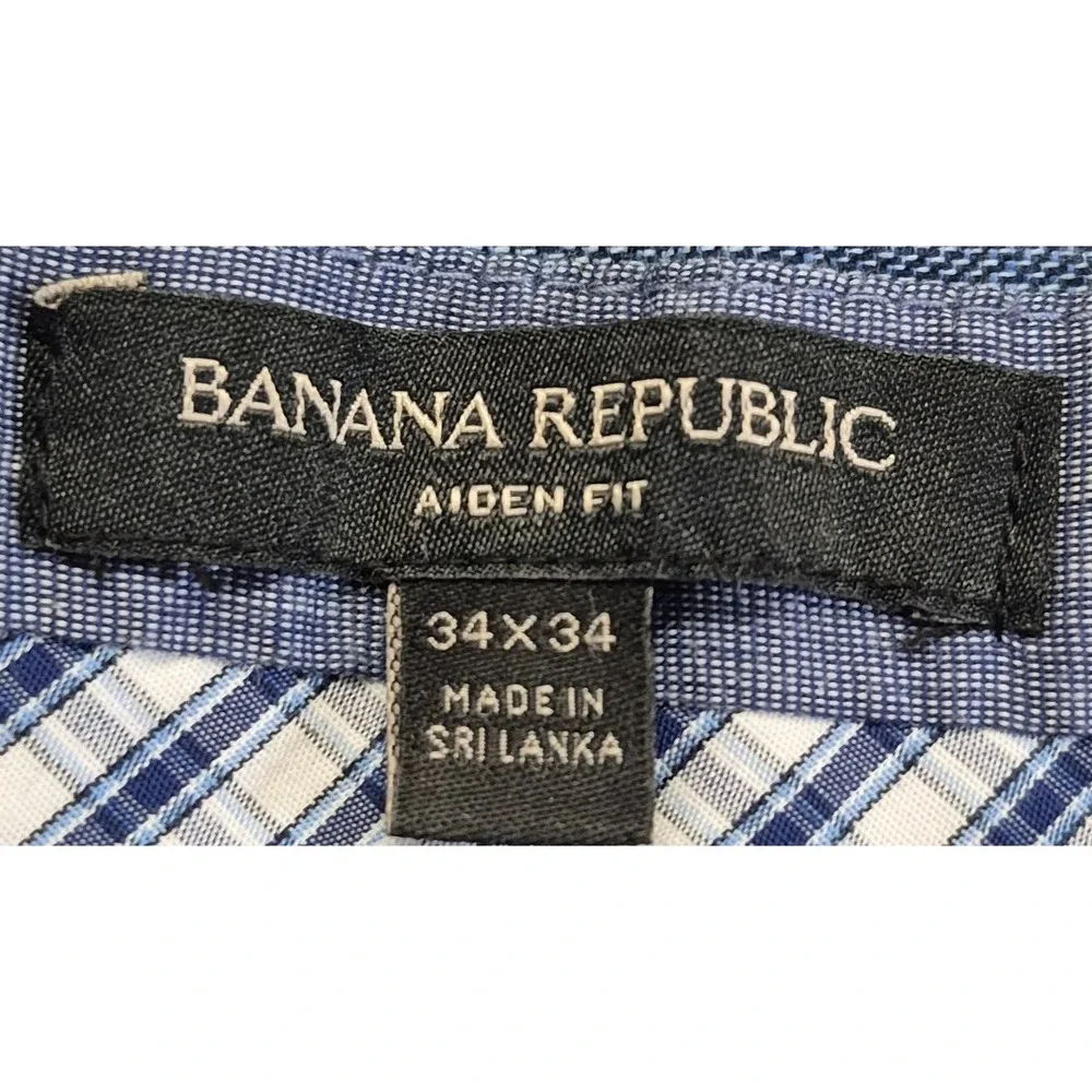 Banana Republic Aiden Fit Men's 34x34 Linen Cotton blend Pants Blue Flat front